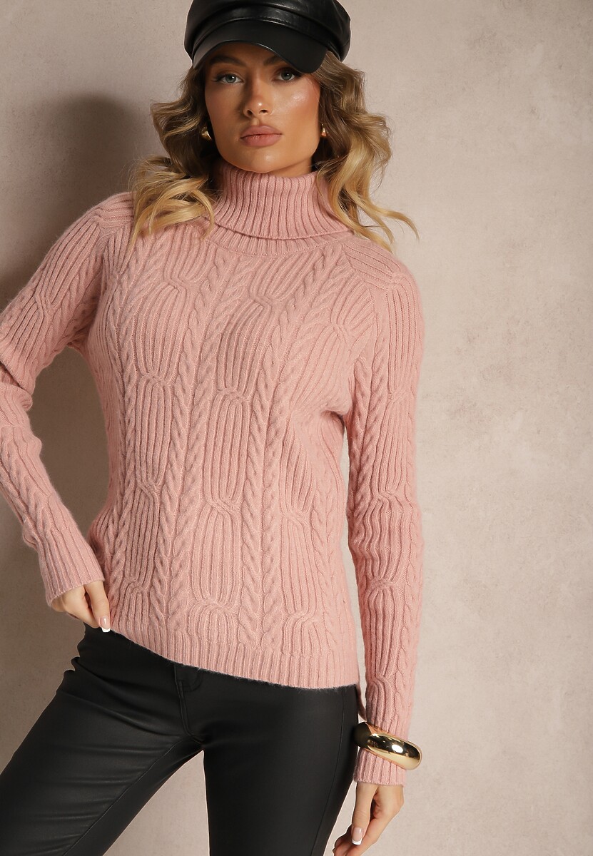 Różowy Casualowy Golf z Wiskozą i Ozdobnym Splotem Aledi