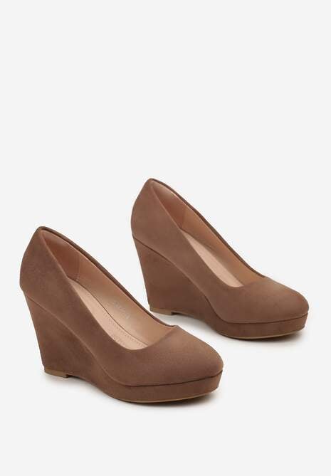 Ciemnobeżowe Czółenka na Koturnie z Ekozamszu Enicoria