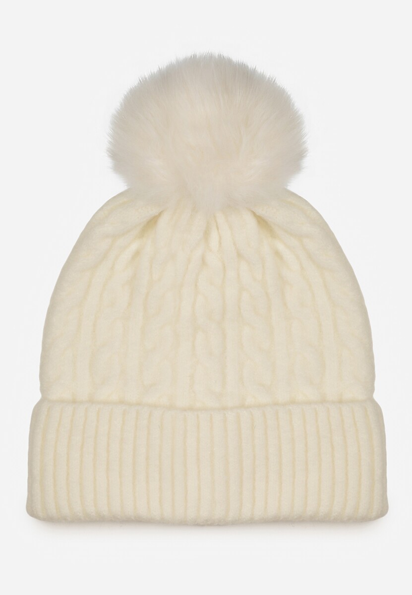 Szara Czapka z Pomponem Zdobiona Warkoczowym Splotem Vetizare