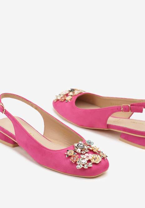 Fuksjowe Czółenka Slingback Vices z Cyrkoniami i Wkładką ze Skóry Eklina