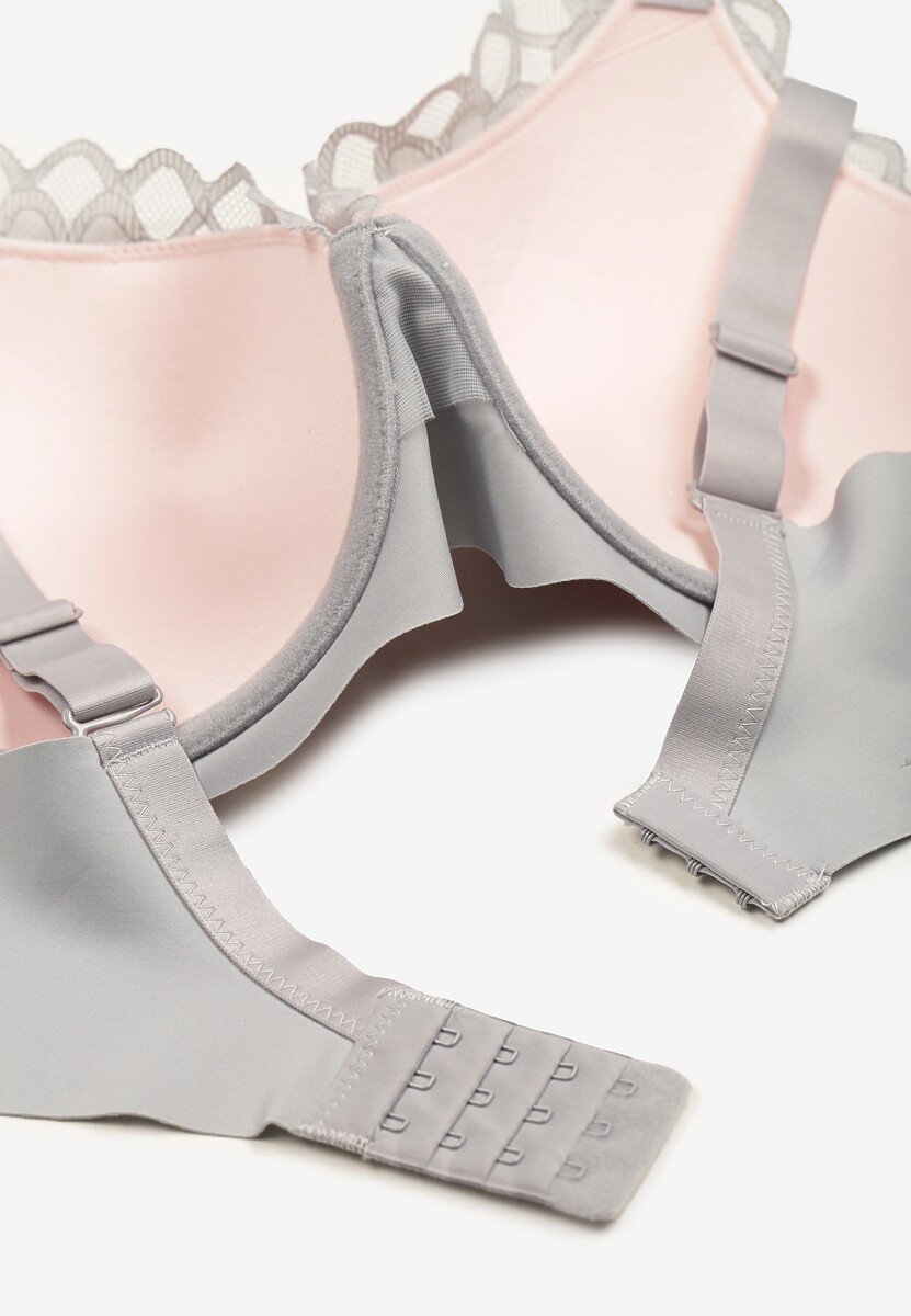 Jasnoszary Biustonosz Ozdobiony Koronką na Ramiączkach z Regulacją Izafiria