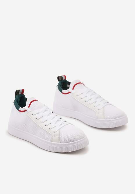 Biało-Zielone Płaskie Sneakersy Wsuwane z Imitacji Skóry ze Sznurowaniami Gaxia