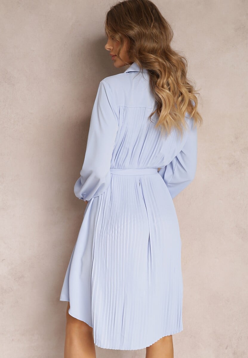Niebieska Koszulowa Sukienka Mini Bawełniana Zenata