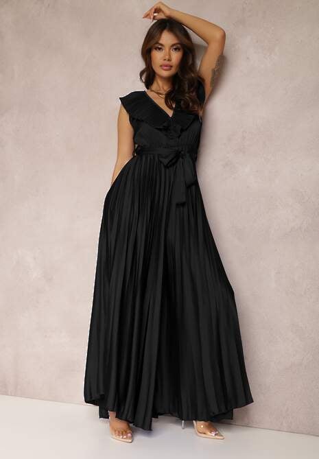 Czarny Kombinezon Plisowany Hyrmane