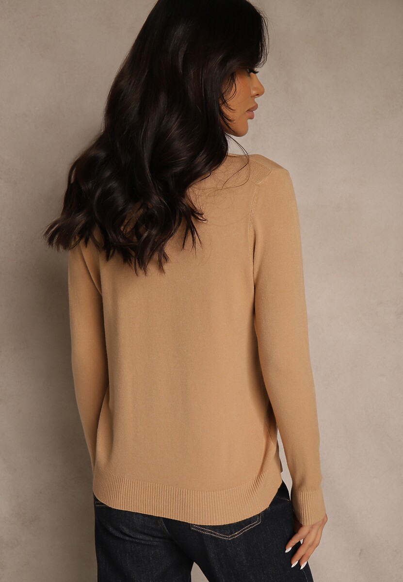Ciemnobeżowy Casualowy Sweter z Półgolfem w Minimalistycznym Stylu Seorienne