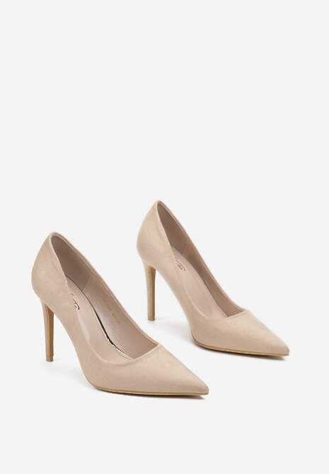 Beżowe Szpilki na Wysokim Obcasie z Imitacji Zamszu Lietske
