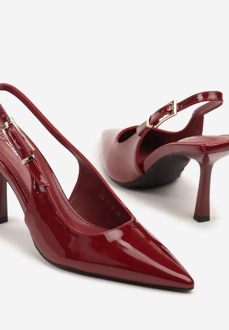 Bordowe Lakierowane Czółenka Slingback Silvesa