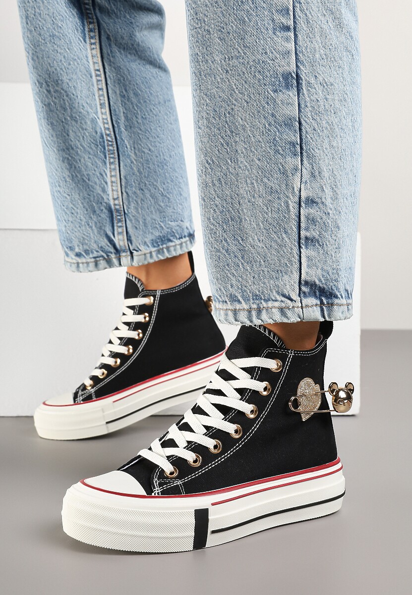 Czarne Trampki za Kostkę Ozdobione Aplikacją 3D Vizana