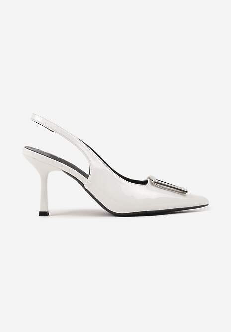 Białe Szpilki z Odkrytą Piętą i Ozdobną Aplikacją Apila