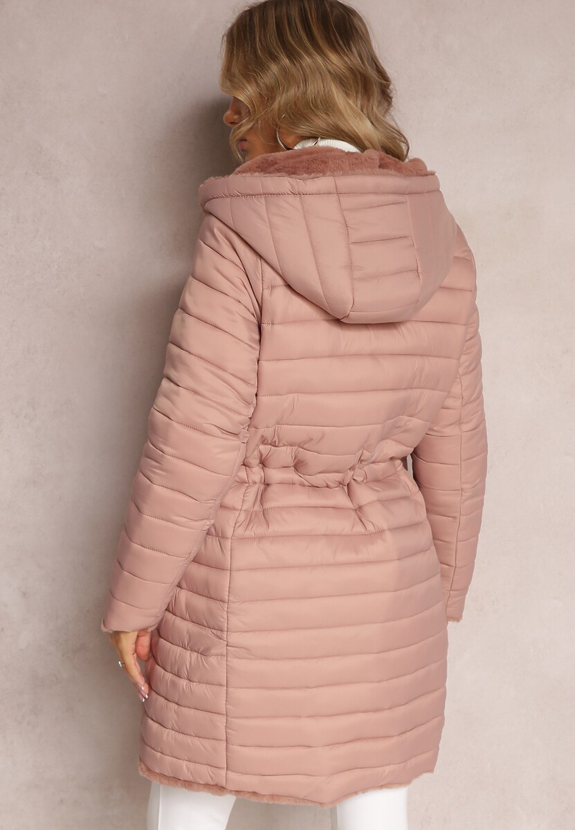 Różowa Dwustronna Kurtka z Pikowaniem i Futerkiem Annane