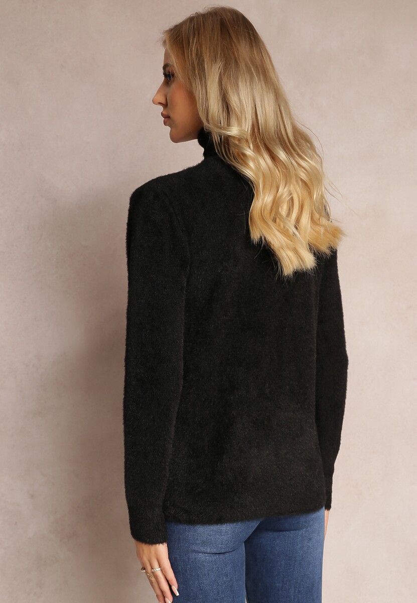 Czarny Golf Wełniany Długi Lezura