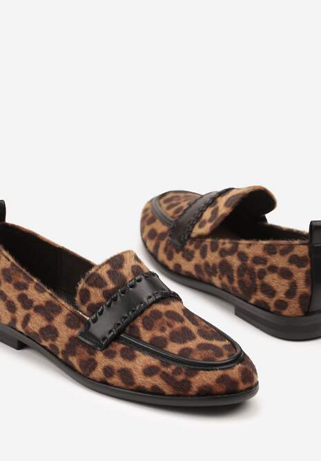 Panterkowe Mokasyny Vices z Wkładką ze Skóry Naturalnej i Paskiem z Przeszyciami Fonarrie