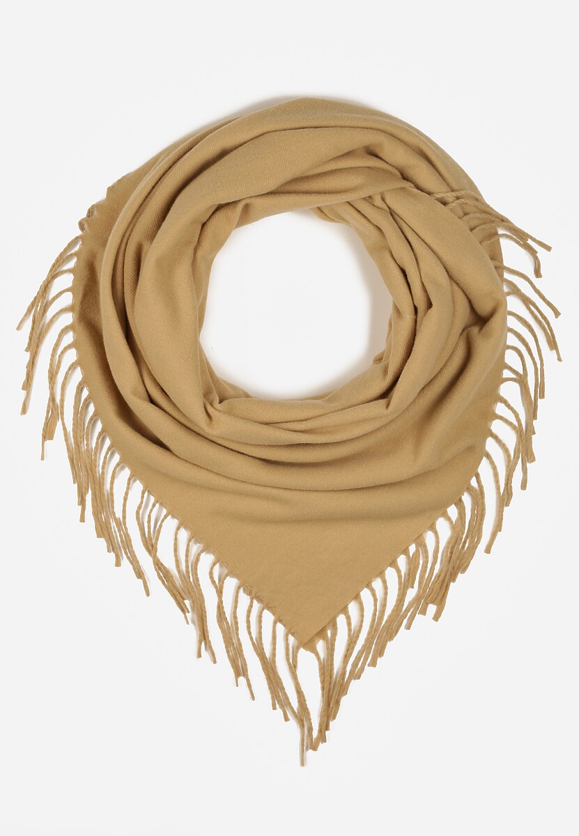 Beżowy Szalik w Kształcie Trójkąta z Frędzlami Vetifare