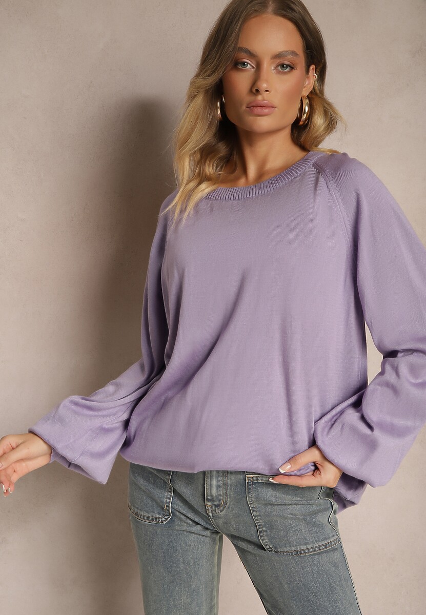 Fioletowy Sweter Oversize Ozdobiony Szerokimi Ściągaczami Anittia