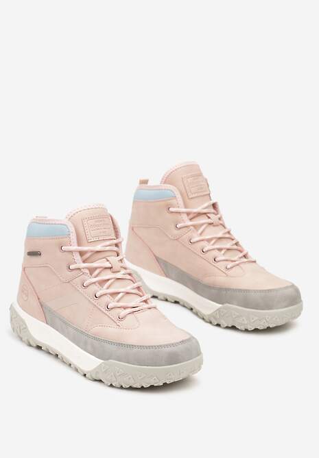 Różowe Traperki ze Sznurowaniem i Grubą Podeszwą Ellithrina