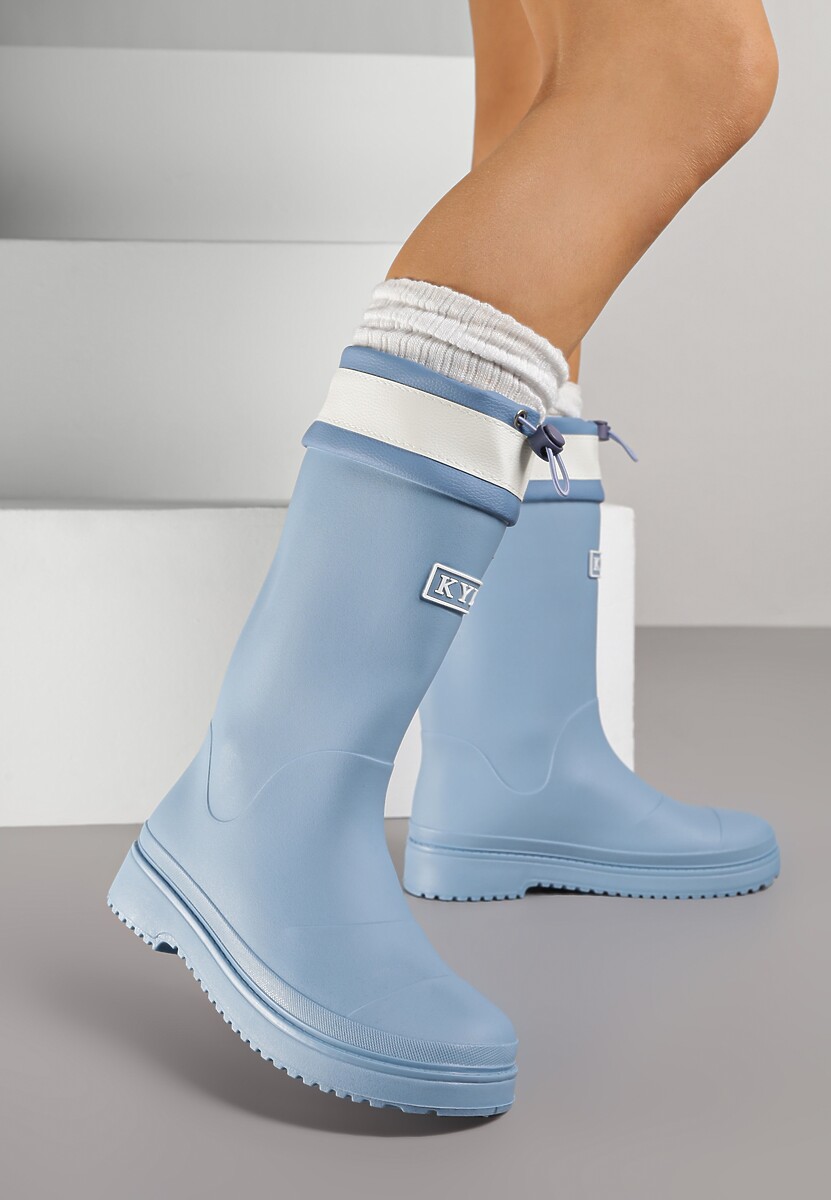 Niebieskie Kalosze Ozdobione Napisem ze Ściągaczem przy Cholewce Voslia