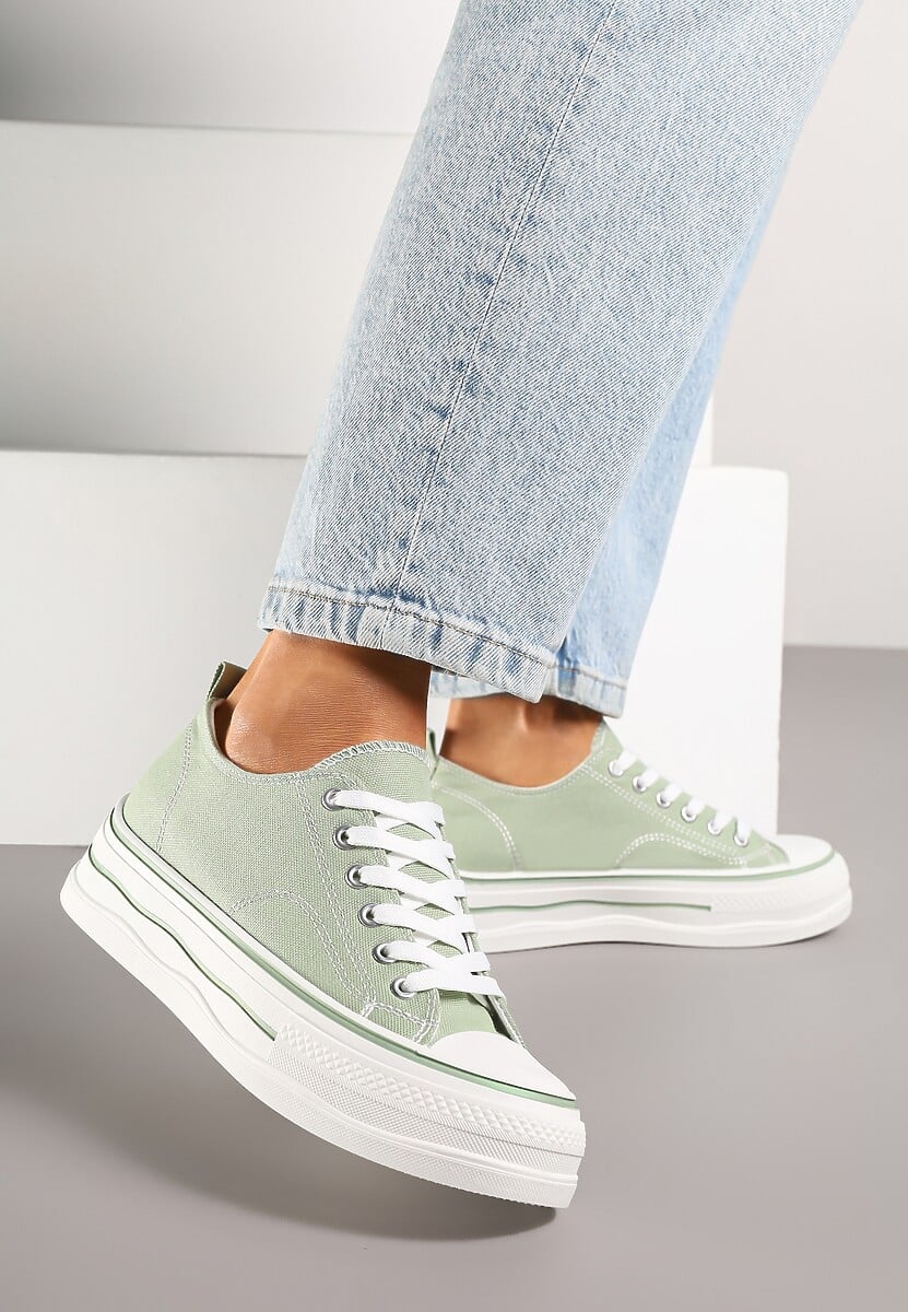 Jasnozielone Casualowe Trampki na Niskiej Platformie Natirinne