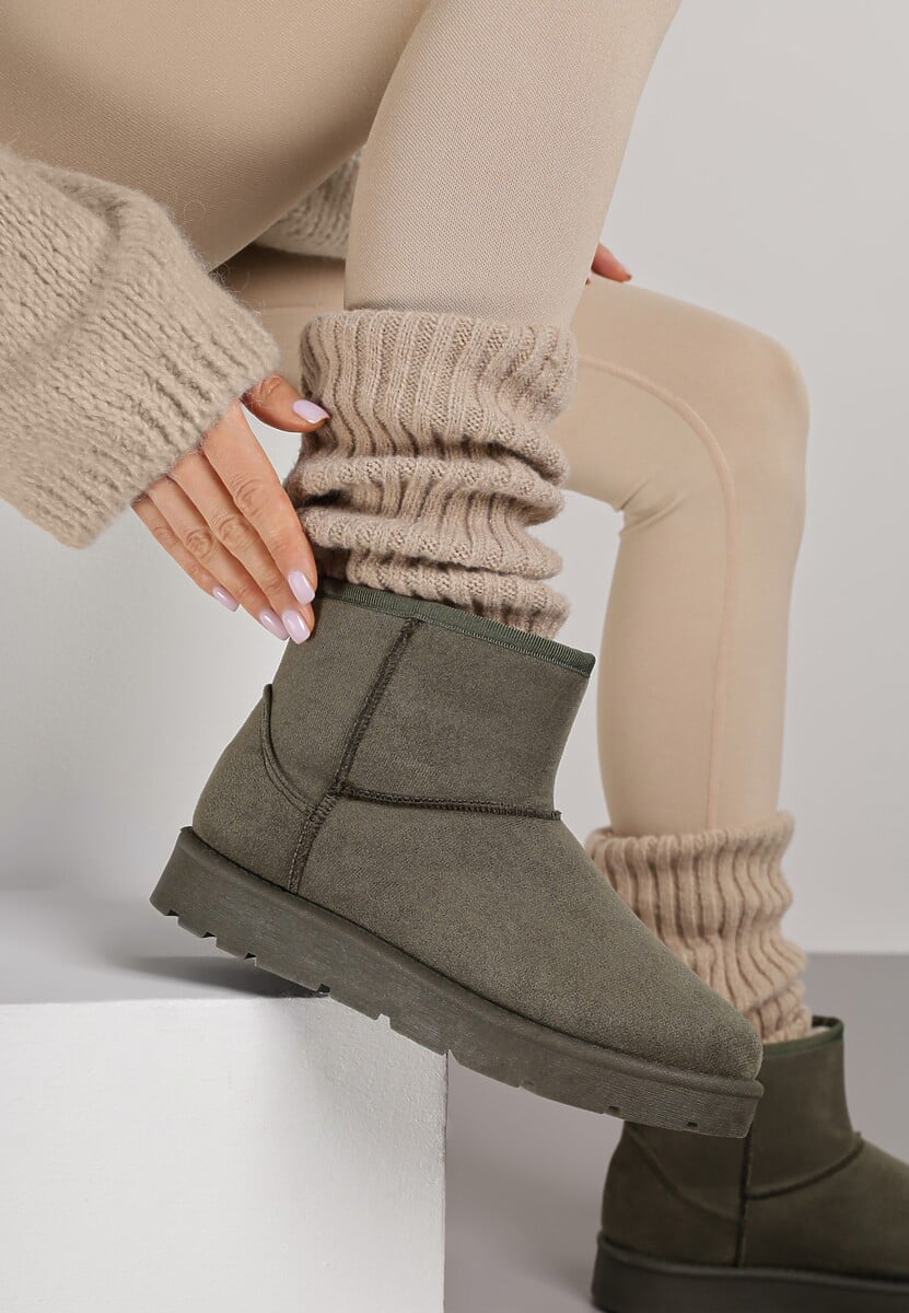 Ciemnozielone Klasyczne Śniegowce Wsuwane z Imitacji Zamszu Atuvitte