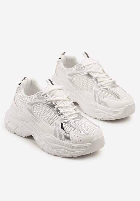 Biało-Srebrne Sneakersy Vices na Platformie Ozdobione Tłoczeniem Natiselle