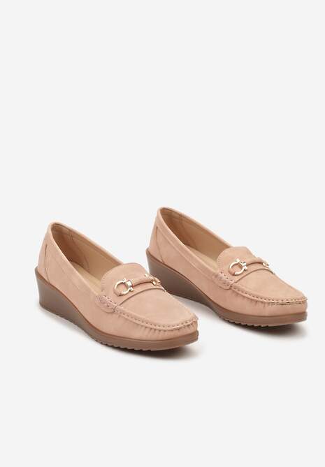 Różowe Półbuty Mokasyny na Koturnie z Metaliczną Ozdobą Dalisha