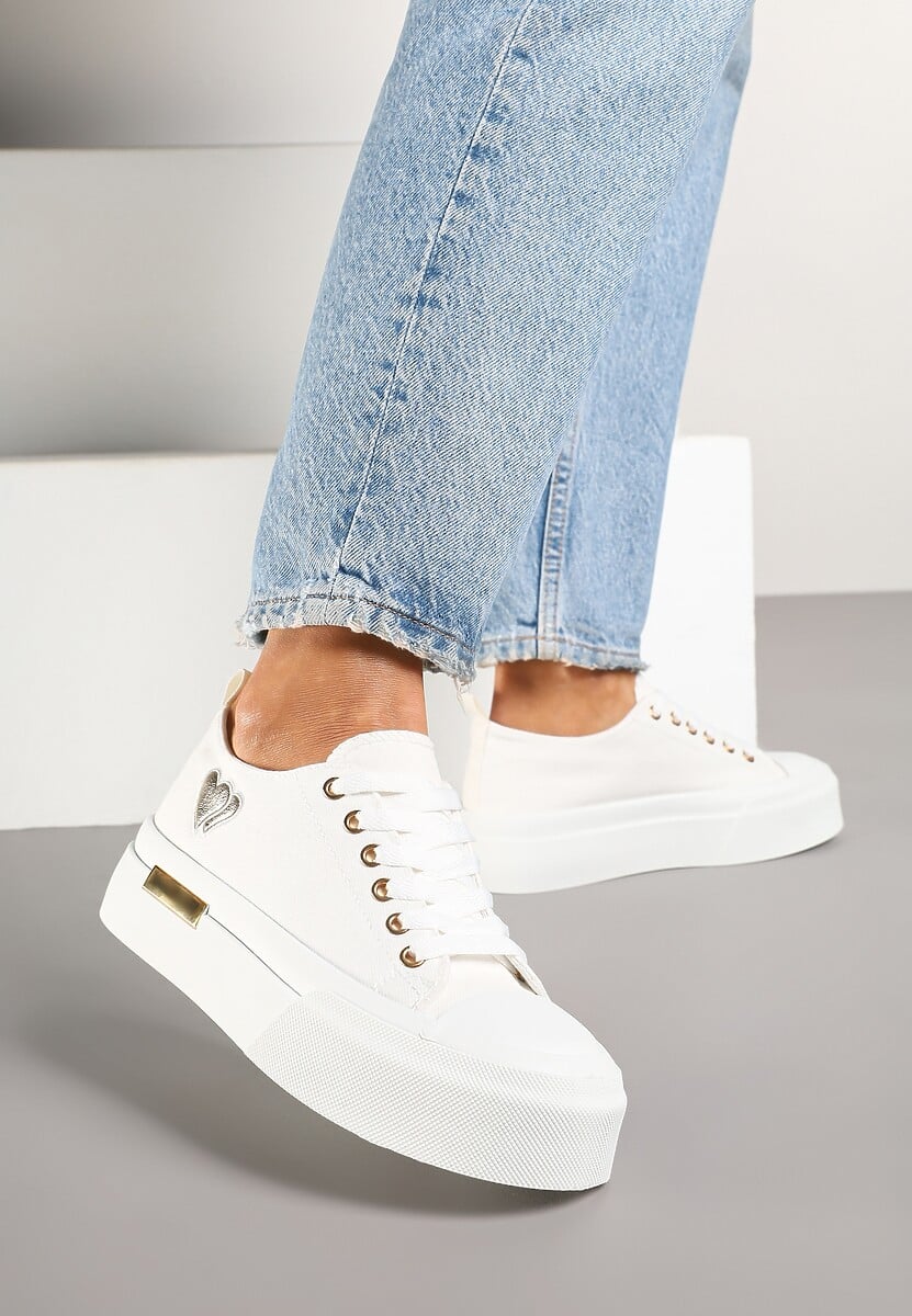 Złote Trampki na Platformie z Metalicznymi Sercami Florvila