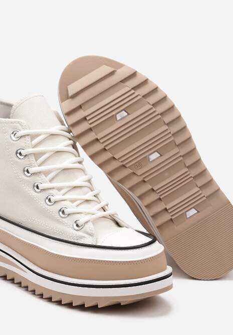 Beżowe Trampki za Kostkę z Dekoracyjną Platformą Lomiata