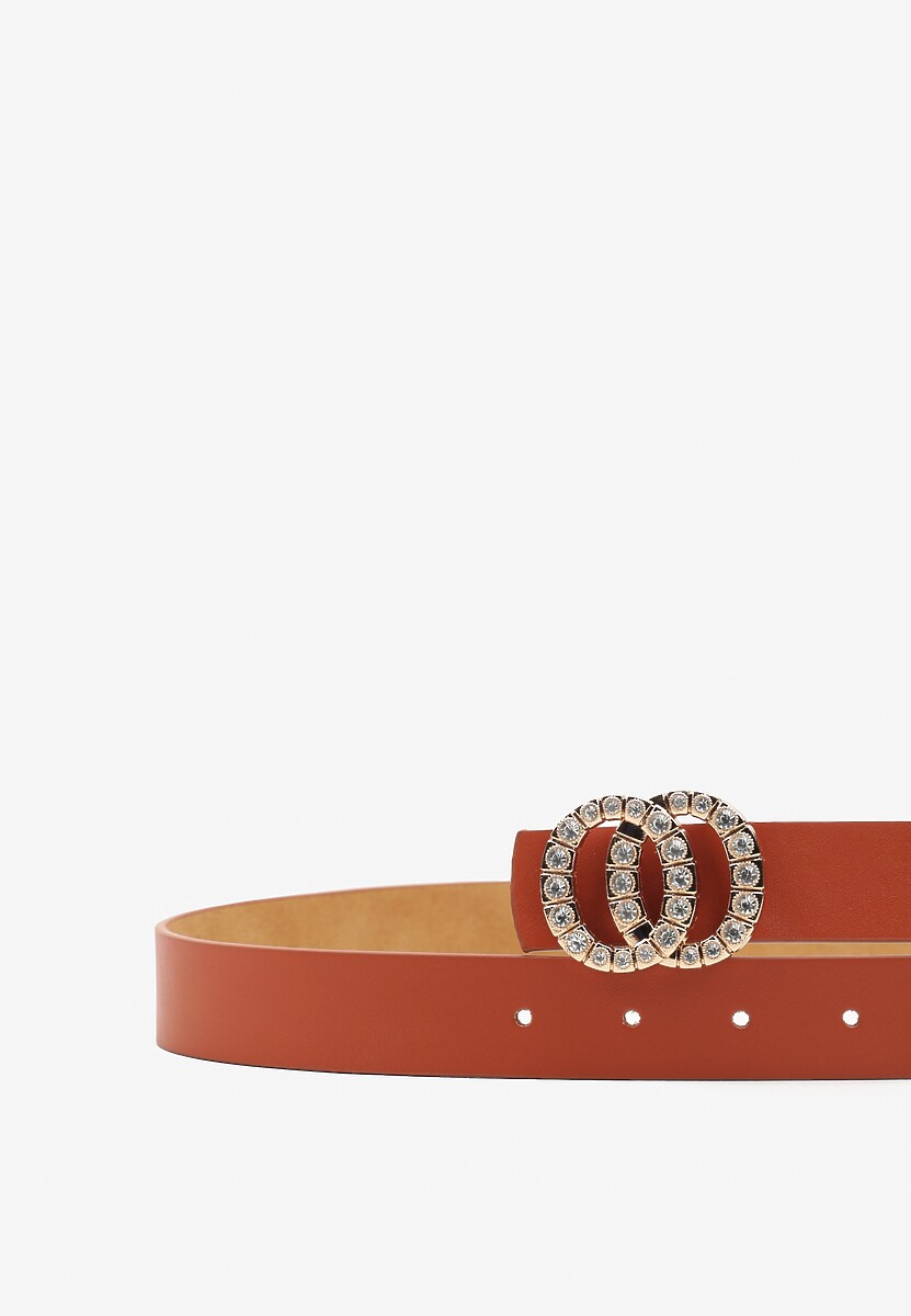 Jasnobrązowy Pasek z Okrągłą Klamrą i Cyrkoniami Kefia