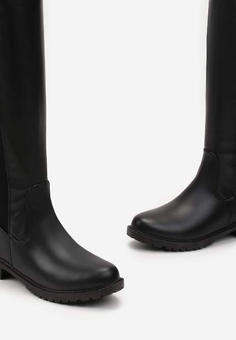 Czarne Kozaki Przed Kolano z Elastyczną Wstawką Miorcca