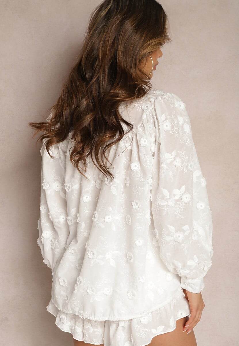 Biała Haftowana Koszula z Bawełny z Guzikami Giriana