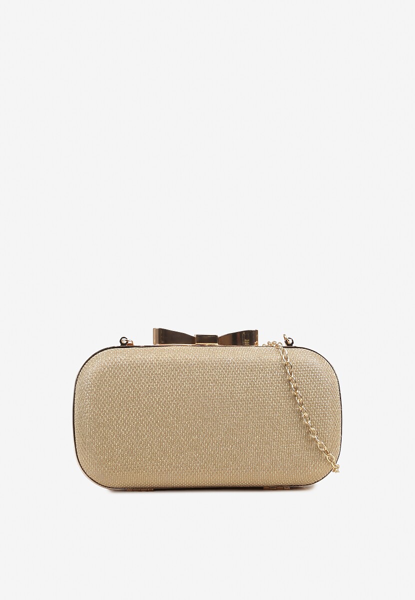Złota Torebka Kopertówka z Dodatkowym Łańcuszkiem i Metalicznym Zapięciem Grireia