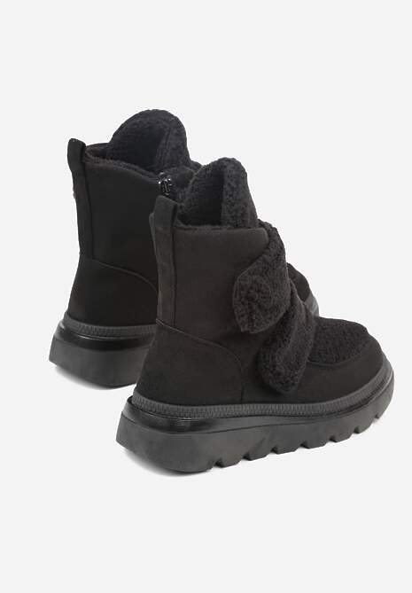 Czarne Botki Typu Śniegowce na Platformie z Dwoma Ozdobnymi Rzepami Edarlia