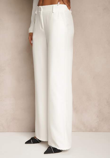 Biały Garniturowy Komplet Spodnie Wide Leg i Marynarka Arezellia