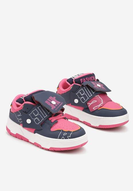 Granatowo-Różowe Sneakersy na Płaskiej Podeszwie Ozdobione Napisami Griefra