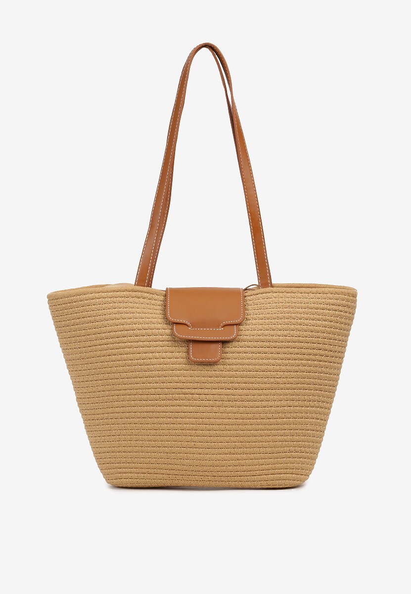 Ciemnobeżowa Pleciona Torebka o Fasonie Koszyka z Rączkami Corallie