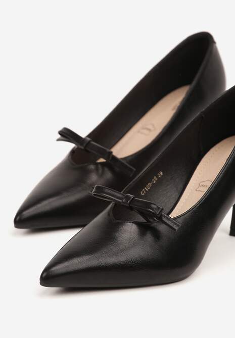 Czarne Czółenka na Szpilce Vices z Kokardą i Wkładką ze Skóry Naturalnej Rilanisse