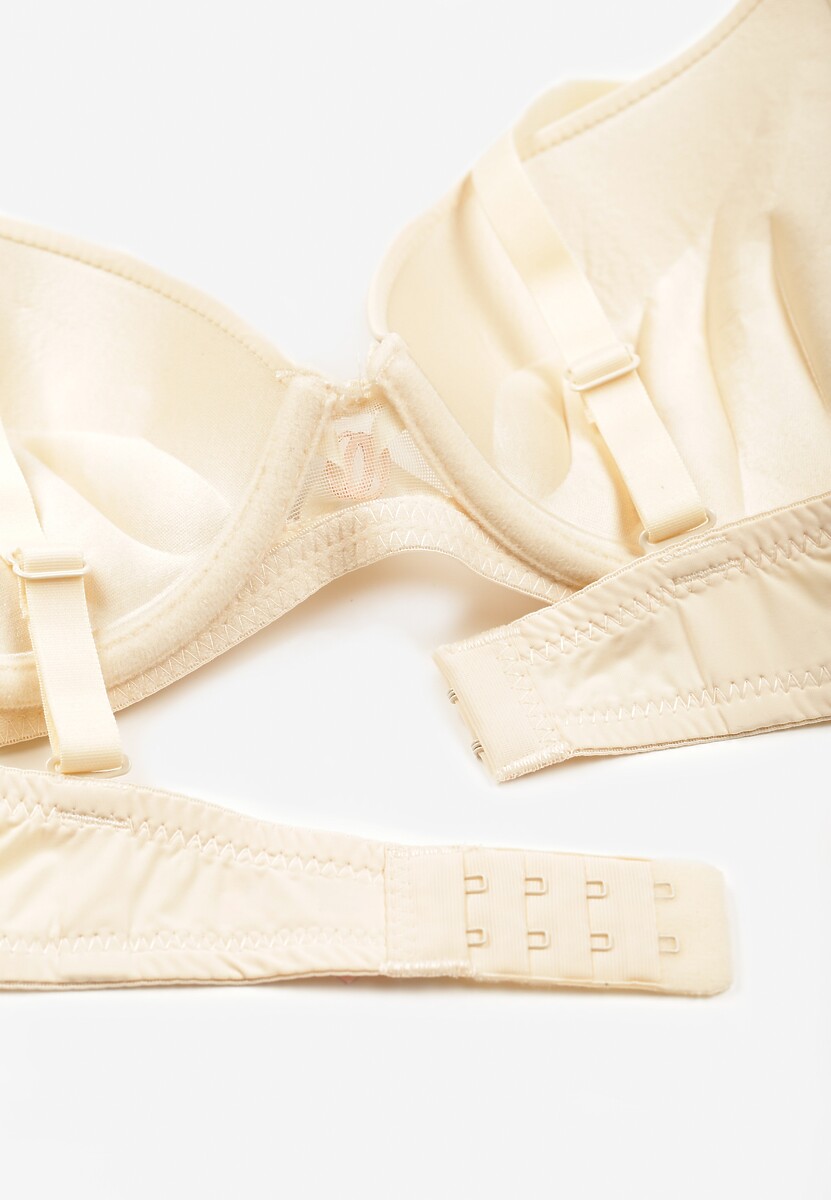 Beżowy Biustonosz z Efektem Push Up i Ozdobną Koronką Emithria