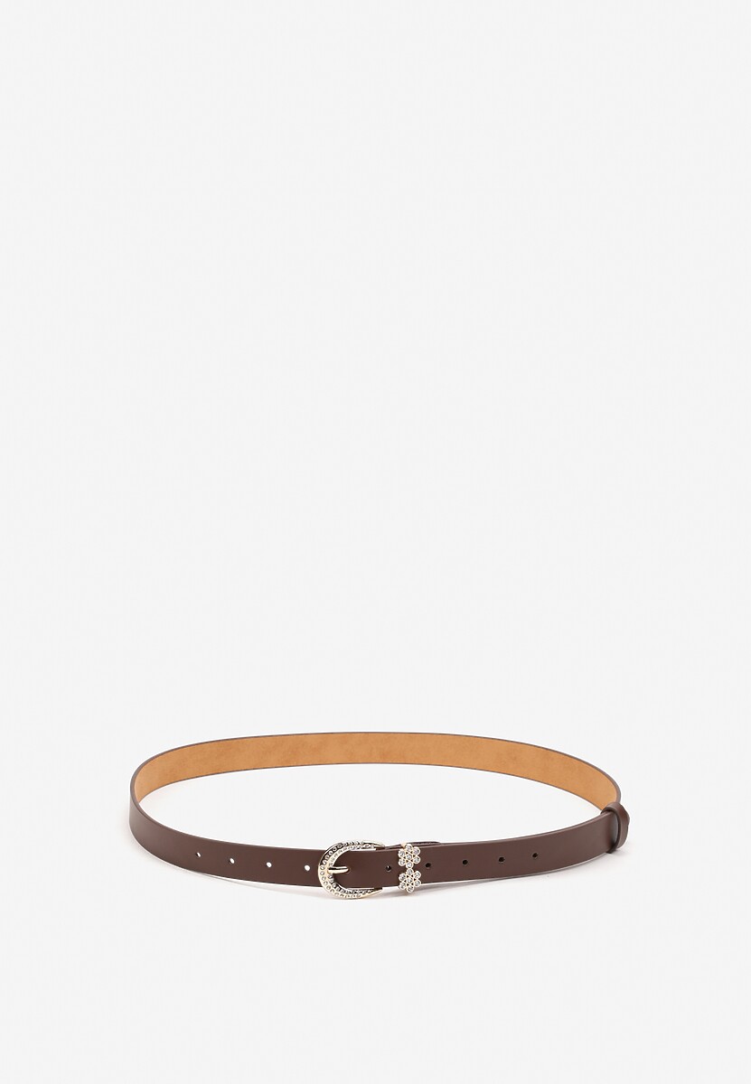 Czerwony Pasek z Aplikacjami w Kształcie Kwiatków i Ozdobną Sprzączką Tinasol