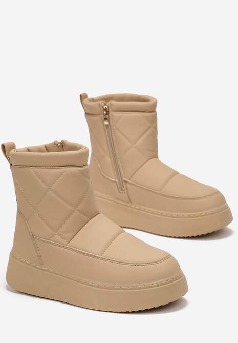 Ciemnobeżowe Śniegowce na Platformie z Pikowaną Cholewką Tysinne