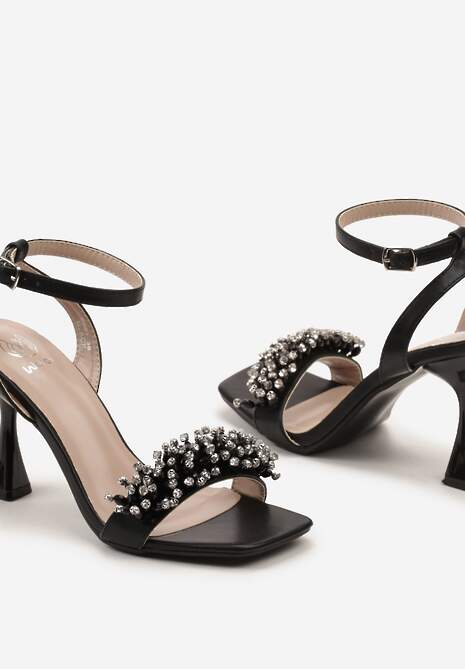 Czarne Sandały z Cyrkoniami na Szpilce w Kształcie Klepsydry Xittima