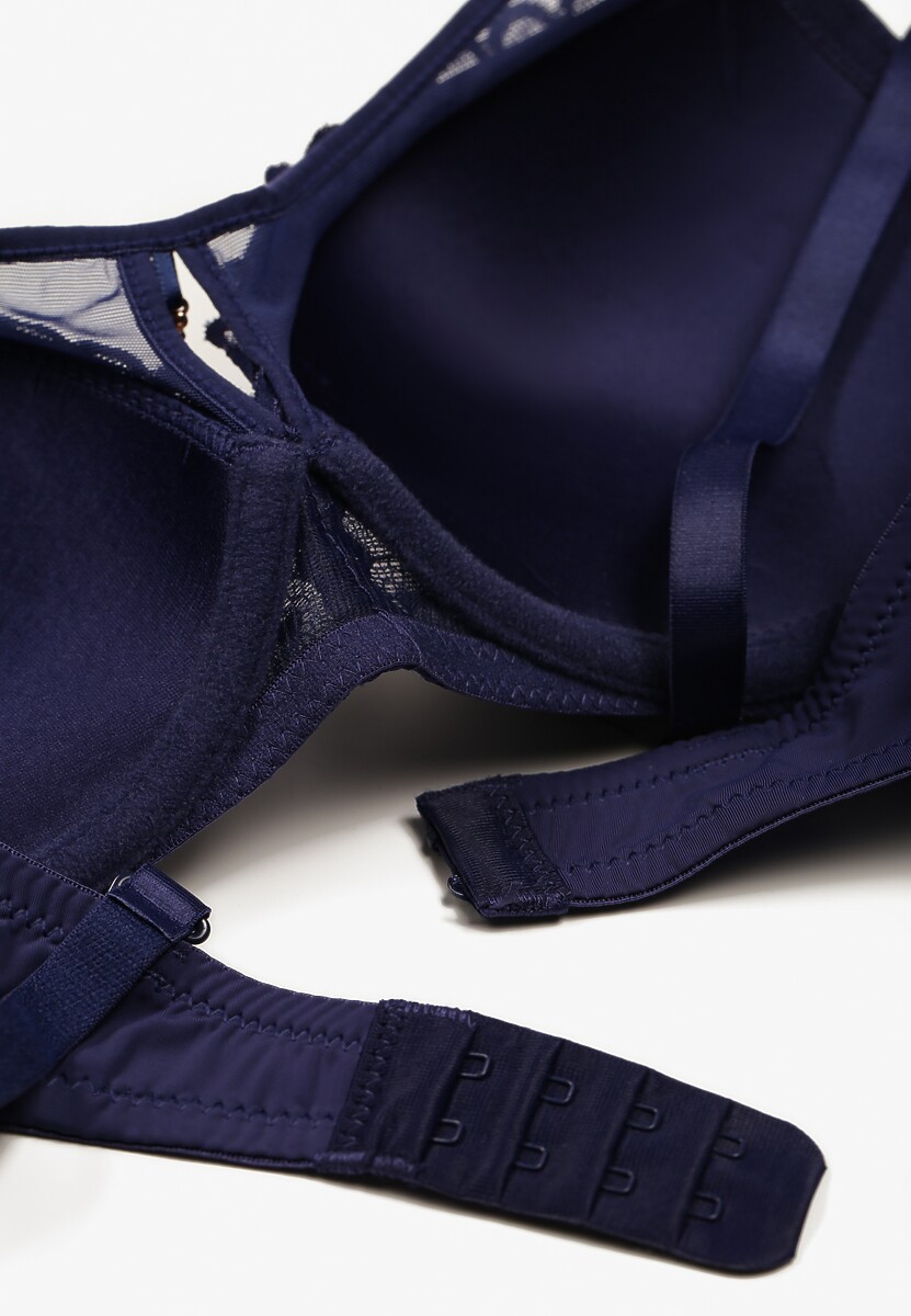 Granatowy Biustonosz Ozdobiony Transparentnymi Wstawkami i Koronką Brannor