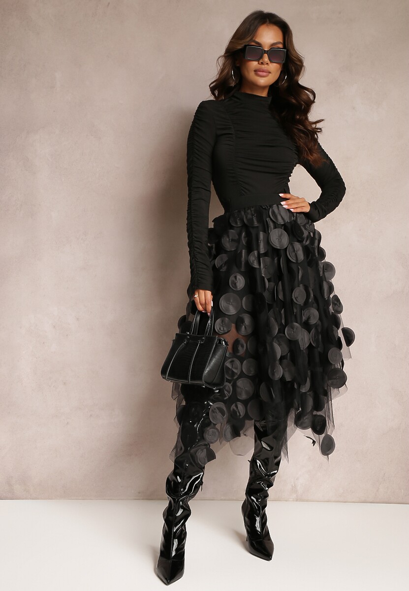 Czarna Spódnica Tiulowa o Asymetrycznym Fasonie Kamilai