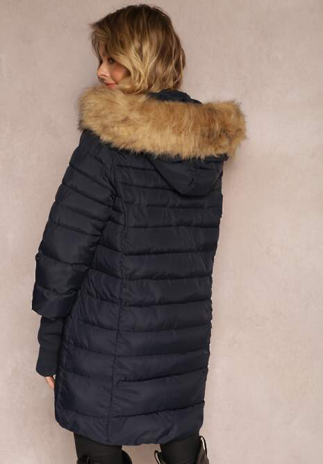 Granatowa Kurtka Pikowana z Szerokim Ściągaczem przy Rękawach Yasu