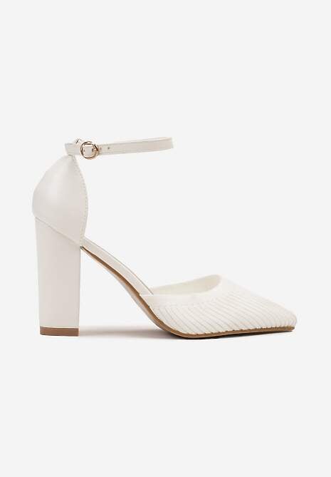 Białe Czółenka z Ekoskóry Zapinane przy Kostce ze Słupkowym Obcasem Dimlli