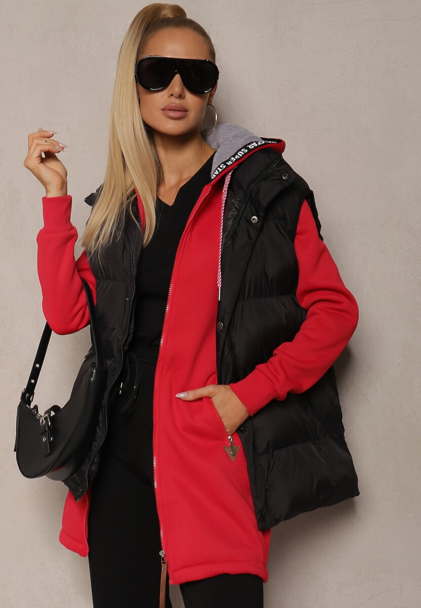 Czerwona Bluza Długa z Kapturem Ozdobionym Napisami Sinellina