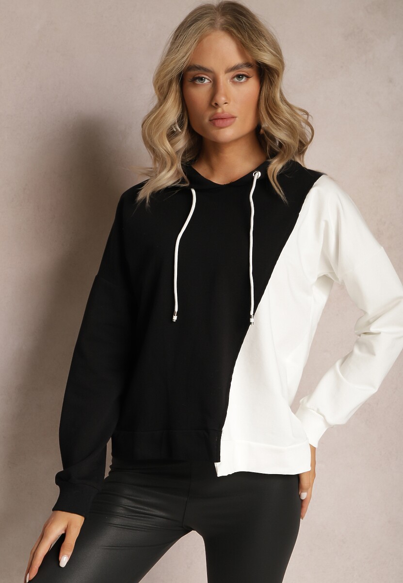 Czarna Bawełniana Bluza z Kapturem i Ściągaczami Ardente