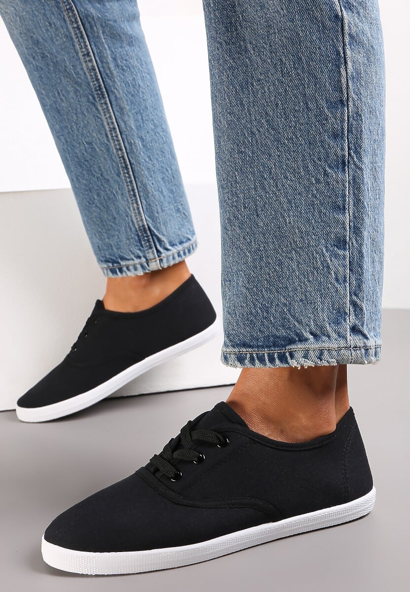 Czarne Sznurowane Tenisówki Przed Kostkę Jennessa