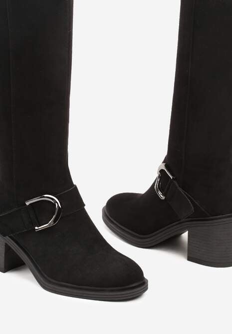 Czarne Kozaki Vices na Słupku z Ozdobną Klamrą i Ociepleniem Moriti