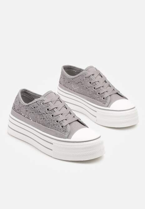 Szare Ażurowe Trampki na Platformie Felenna