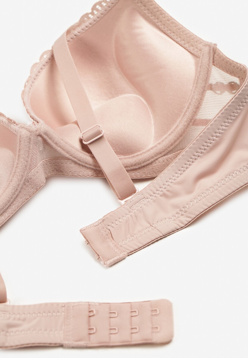 Różowy Biustonosz z Koronki Typu Push-Up z Usztywnionymi Miseczkami i Zdobieniami Ellalli