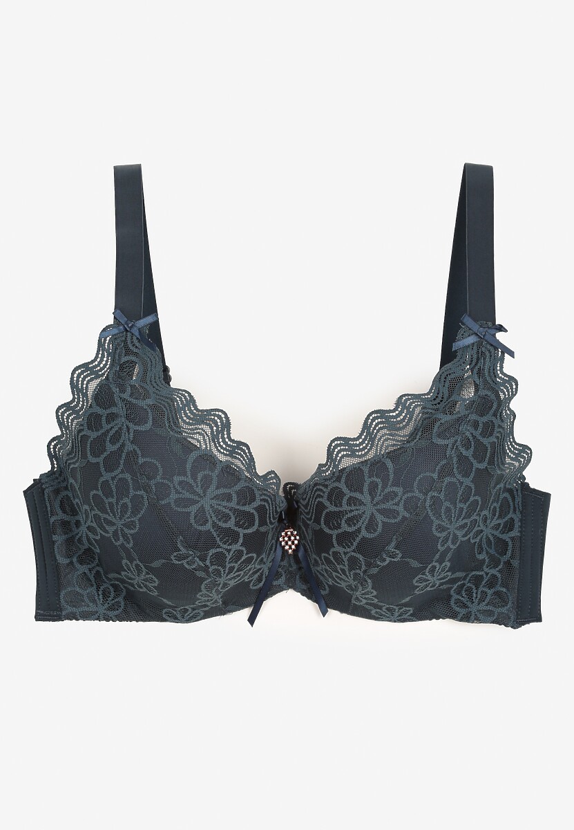 Ciemnozielony Koronkowy Biustonosz z Regulowanymi Ramiączkami Tinalle